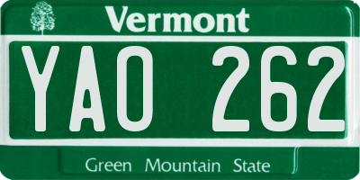 VT license plate YAO262