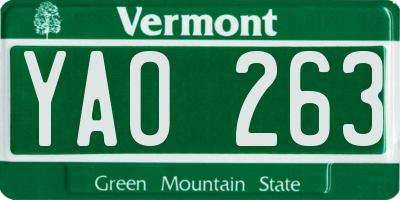 VT license plate YAO263