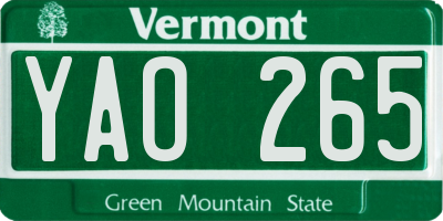 VT license plate YAO265