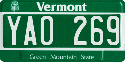 VT license plate YAO269