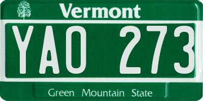 VT license plate YAO273