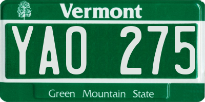VT license plate YAO275