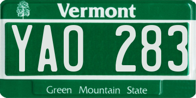 VT license plate YAO283