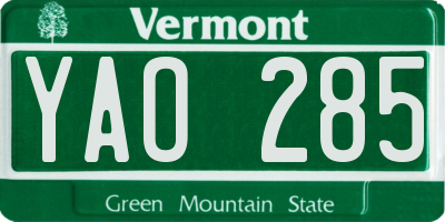 VT license plate YAO285