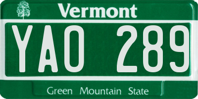 VT license plate YAO289