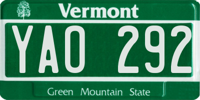 VT license plate YAO292