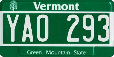 VT license plate YAO293