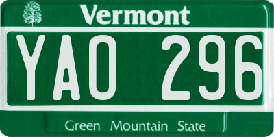 VT license plate YAO296