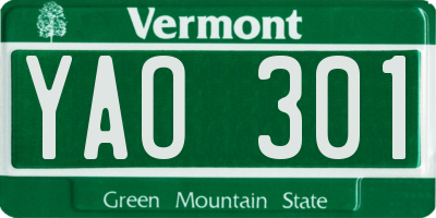 VT license plate YAO301