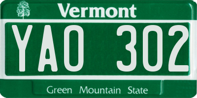VT license plate YAO302