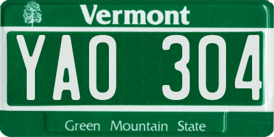 VT license plate YAO304