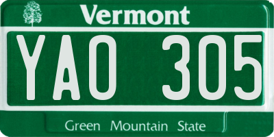 VT license plate YAO305