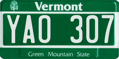 VT license plate YAO307