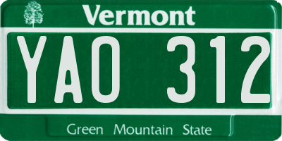 VT license plate YAO312
