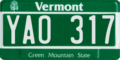 VT license plate YAO317