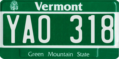 VT license plate YAO318