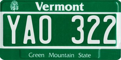 VT license plate YAO322