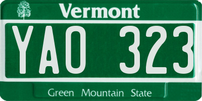 VT license plate YAO323