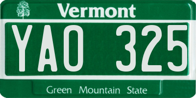 VT license plate YAO325