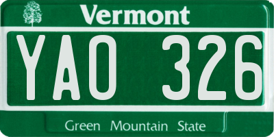 VT license plate YAO326