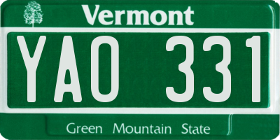 VT license plate YAO331