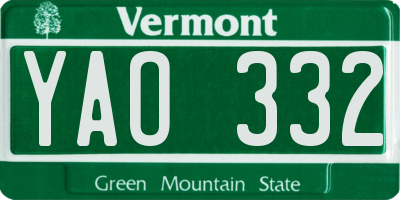 VT license plate YAO332