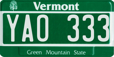 VT license plate YAO333