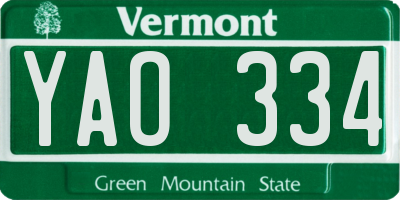 VT license plate YAO334