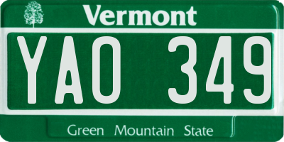 VT license plate YAO349