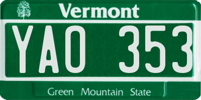 VT license plate YAO353