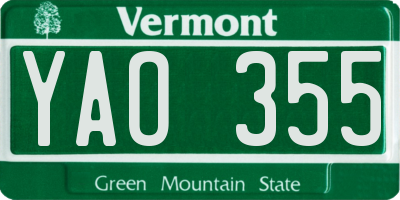 VT license plate YAO355