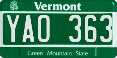 VT license plate YAO363