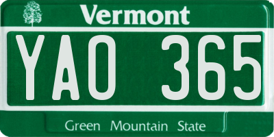 VT license plate YAO365