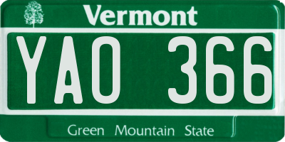 VT license plate YAO366