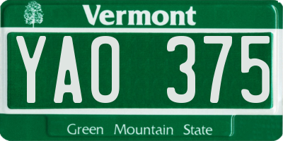 VT license plate YAO375