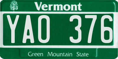 VT license plate YAO376