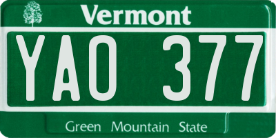 VT license plate YAO377