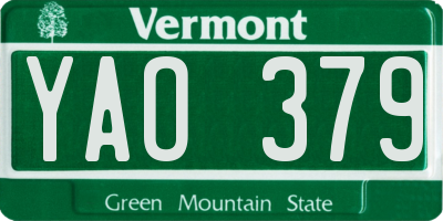 VT license plate YAO379