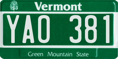 VT license plate YAO381