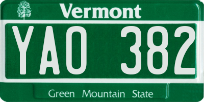 VT license plate YAO382