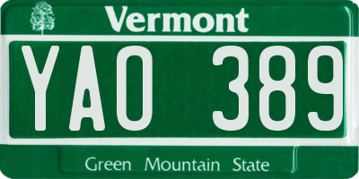 VT license plate YAO389
