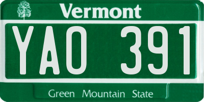 VT license plate YAO391
