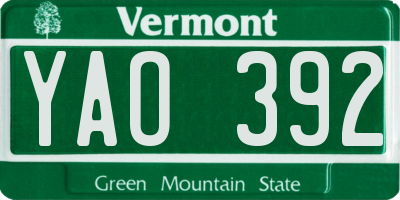 VT license plate YAO392