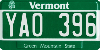VT license plate YAO396