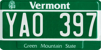 VT license plate YAO397
