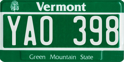 VT license plate YAO398