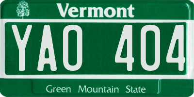 VT license plate YAO404
