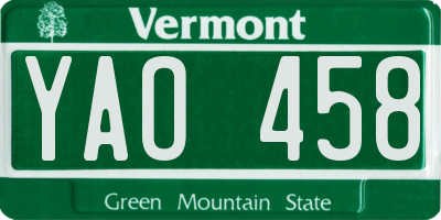 VT license plate YAO458