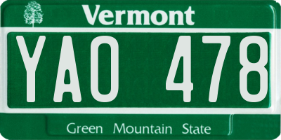 VT license plate YAO478
