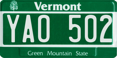 VT license plate YAO502
